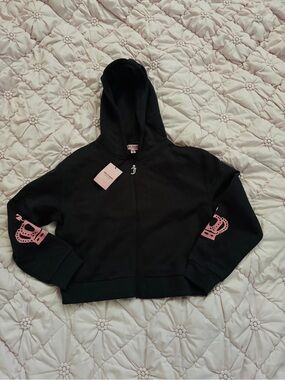 Juicy Couture Black Zip Hoodie with Pink Crown Sleeves